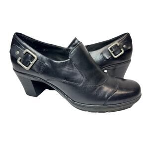Clarks Bendables Black Leather Ankle Booties Buckle Heels Womens 9